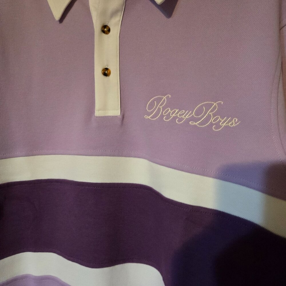 Bogey Boys Men's MD Golf Purple/White Striped Long Sleeve Polo Shirt Outdoorsy - Picture 9 of 9